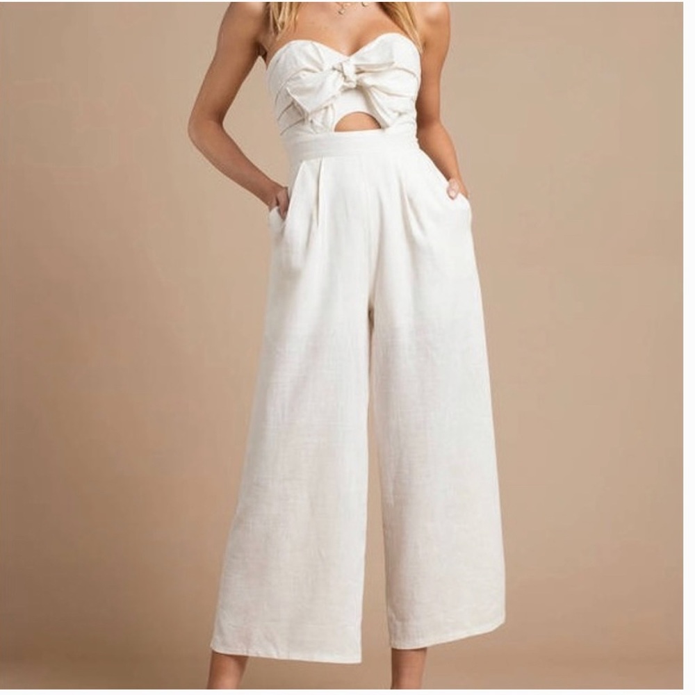 ASTR The Label Mara Tie-Front White Linen Jumpsuit Size Medium